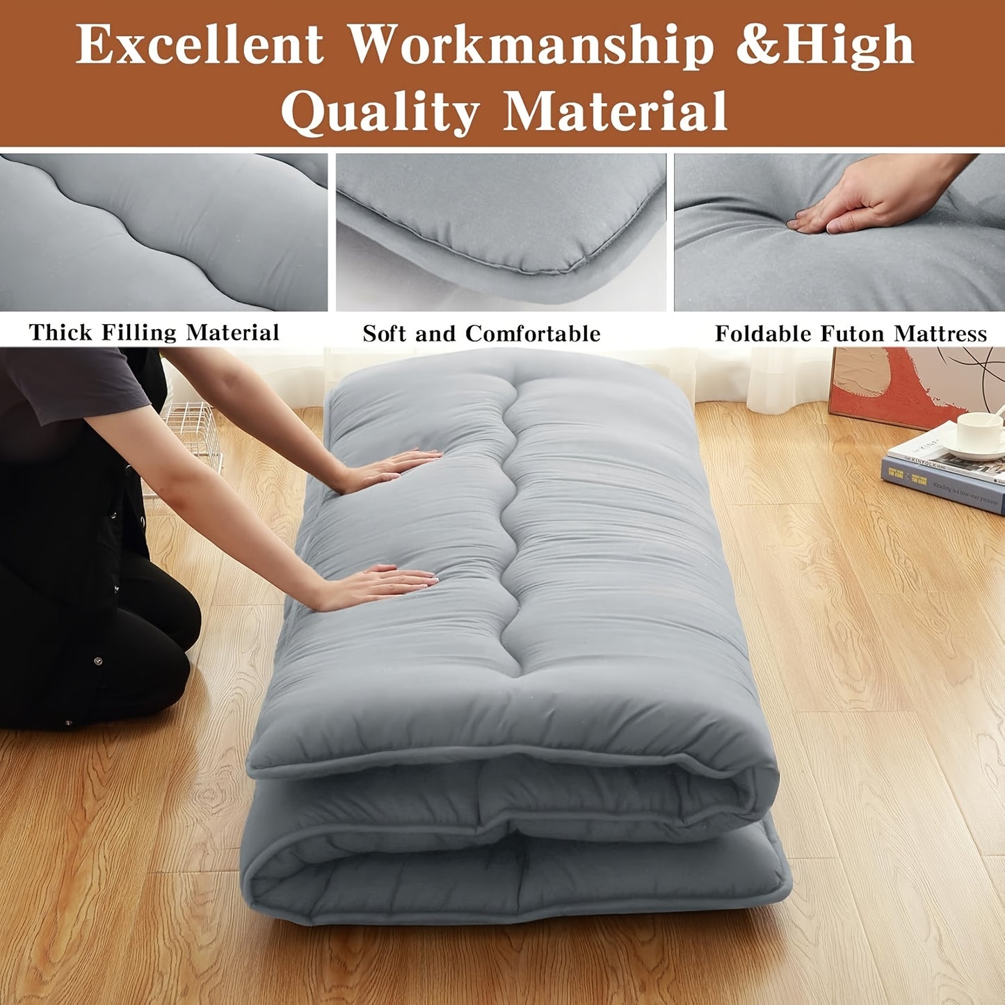 Grey Foldable Japanese Futon Mattress – Comfort and Versatility with Minimalist Style